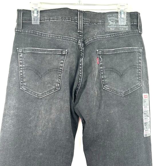Levis Size 30x32 Jeans Black 511‎ Slim Stretch Straight Leg Casual Denim NWOT - Picture 4 of 6